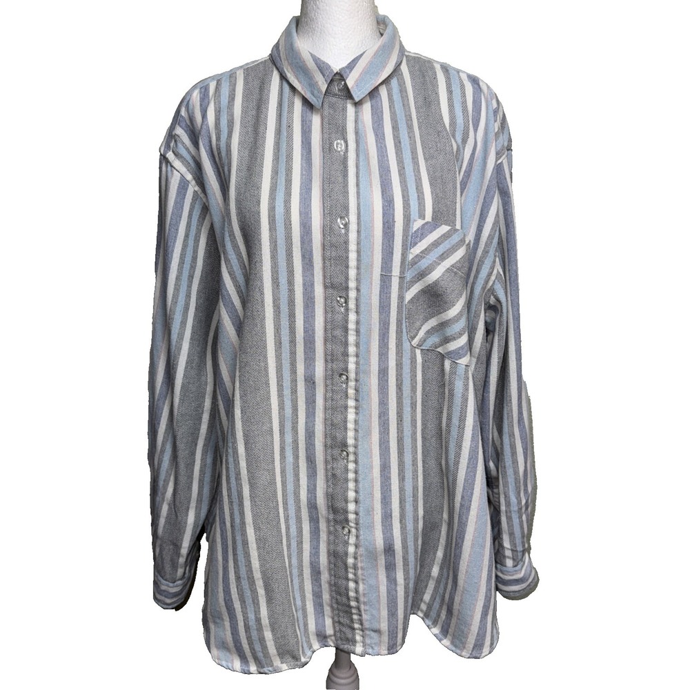 Fresh Produce Long Sleeve Striped Button Down Shirt XL Coastal Beach Linen Blend